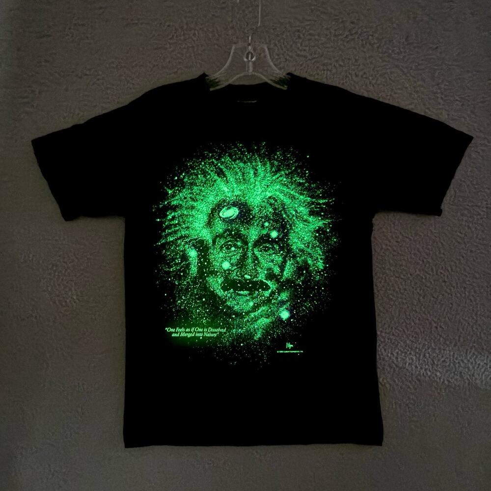 Vintage Albert Einstein T-shirt Adult Small Black Glow In the Dark Galaxy 90s